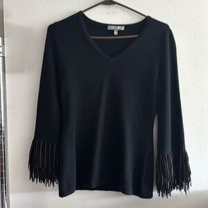 Black cashmere fringe sleeve sweater small